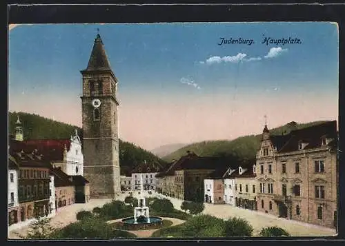 AK Judenburg, Hauptplatz mit Brunnen