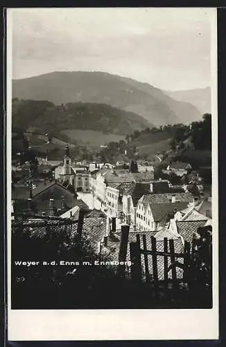 AK Weyer a. d. Enns, Ortsansicht mit Blick auf den Ennsberg