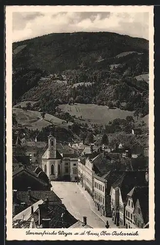 AK Weyer a. d. Enns, Ortsansicht mit Kirche aus der Vogelschau