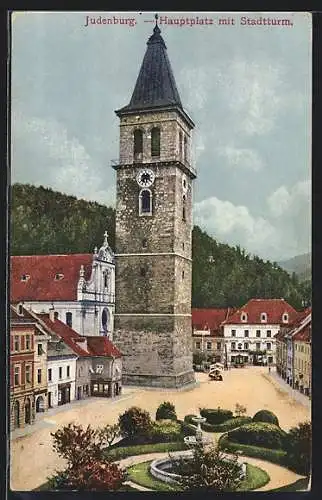 AK Judenburg, Hauptplatz mit Stadtturm