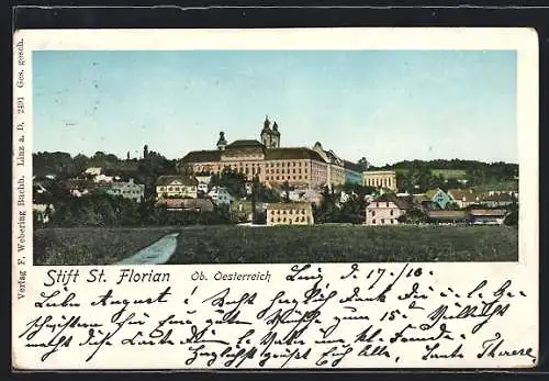 AK St. Florian /Ob.-Österreich, Ortsansicht von einer Wiese aus