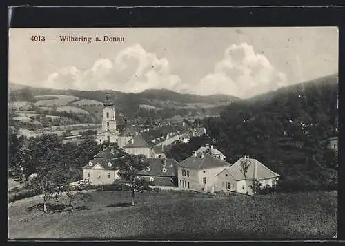 AK Wilhering an der Donau, Teilansicht mit Kirche und Gendarmeriekaserne