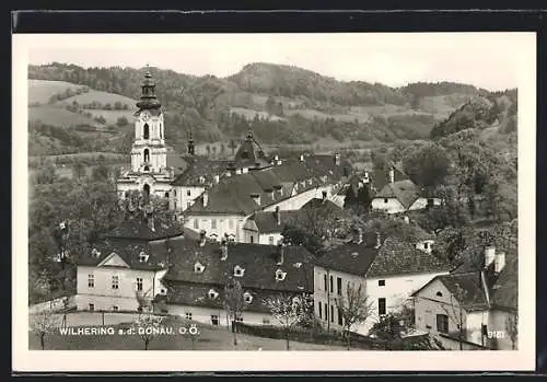 AK Wilhering an der Donau, Ortsansicht aus der Vogelschau