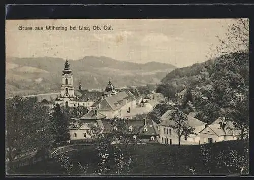 AK Wilhering, Ortsansicht mit Kirche