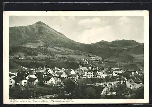 AK Weyer an der Enns, Ortsansicht mit der Kirche im Hintergrund