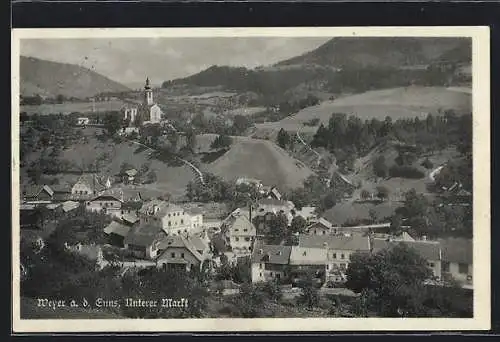 AK Weyer a.d . Enns, Unterer Markt mit Kirche