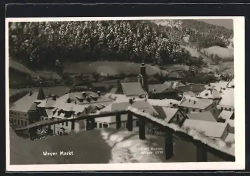 AK Weyer Markt, Ortspartie mit Kirche im Schnee