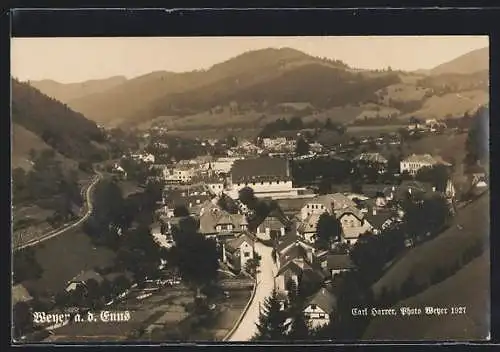 AK Weyer a. d. Enns, Ortsansicht im Tal aus der Vogelschau