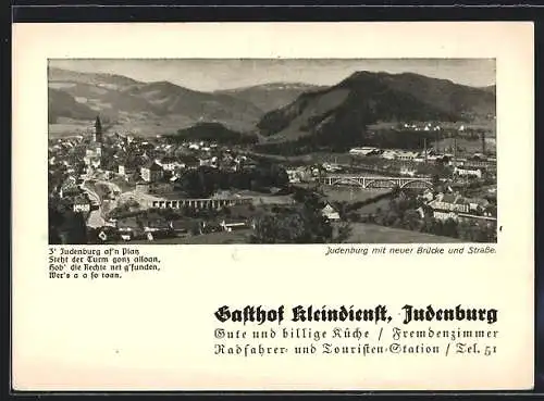 AK Judenburg, Gesamtansicht mit Kirche und Flussbrücke