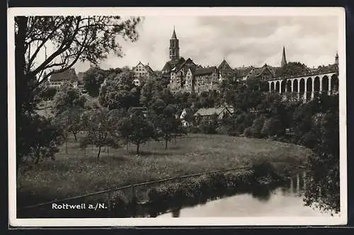 AK Rottweil a. N., Ortsansicht mit dem Viadukt