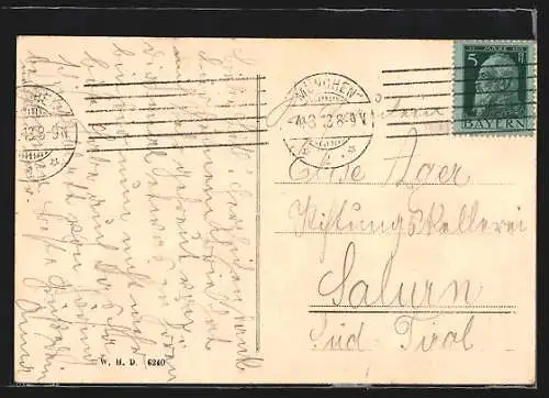 AK München, Der Isarquai aus der Vogelschau