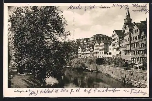 AK Tübingen a. N., Flusspartie mit Blick auf die Häuserreihe