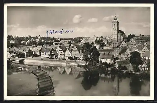 AK Nürtingen a. N., Blick über den Fluss auf die Stadt mit Kirche