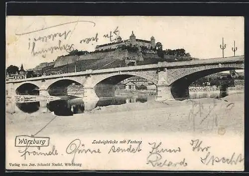 AK Würzburg, Ludwigsbrücke mit Festung