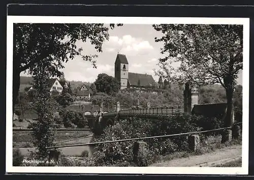 AK Plochingen a. N., Blick über den Fluss auf die Kirche