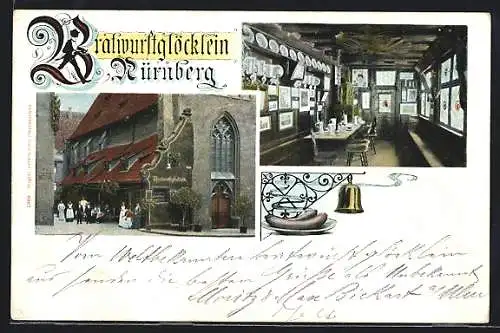 AK Nürnberg, Gasthaus Bratwurstglöcklein, Innenansicht