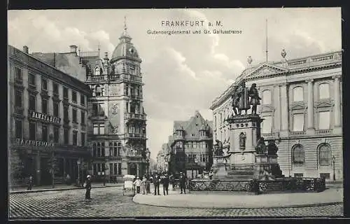 AK Frankfurt /Main, Gutenbergdenkmal und Gr. Gallusstrasse