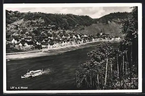 AK Löf a. d. Mosel, Raddampfer auf dem Wasser vor der Ortschaft