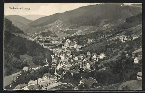 AK Schramberg, Ortsansicht im Tallauf aus der Vogelschau