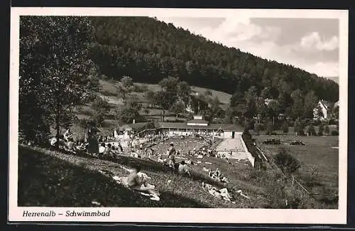 AK Herrenalb, Belebte Szene im Schwimmbad