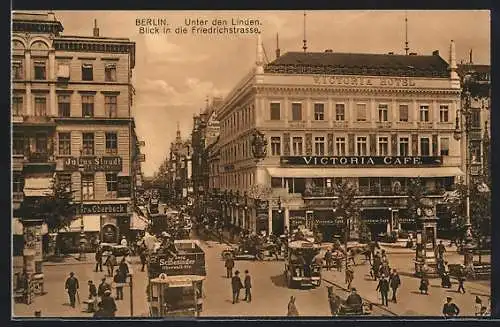 AK Berlin, Unter den Linden, Blick in Friedrichstrasse