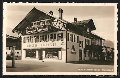 AK Oberstdorf /Allgäu, Bäckerei F. X. Kaiser, Bergblick