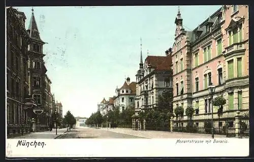 AK München, Mozartstrasse mit Blick Richtung Bavaria