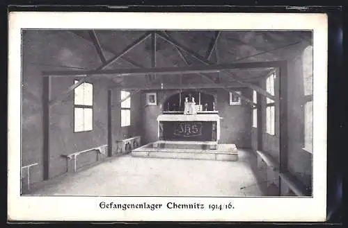 AK Chemnitz, Gefangenenlager Chemnitz 1914 /16, Andachtsraum, Innenansicht
