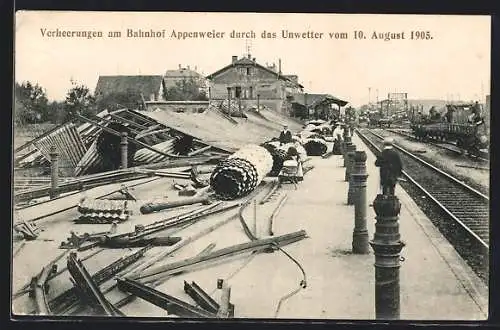 AK Appenweier, Verheerungen am Bahnhof durch das Unwetter vom 10. August 1905