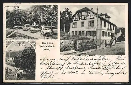AK Waldhilsbach /Baden, Gasthaus zum Rössle J. Gaul, mit Garten und Fensterausblick