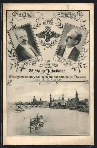 AK Dresden, 25 jähr. Jubelfeier des Gesangvereines der Staatseisenbahnbeamten 1914, Strassenbahn