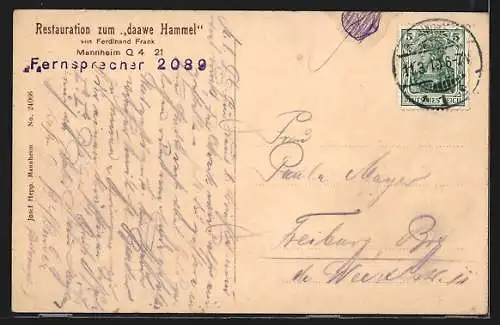 AK Mannheim, Restauration zum daawe Hammel v. Ferdinand Frank, Q4 21