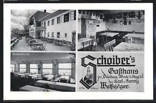 AK Garsten, Gasthaus zur Damber-Warte, K. u. F. Wolfsjäger, Innen- und Aussenansicht