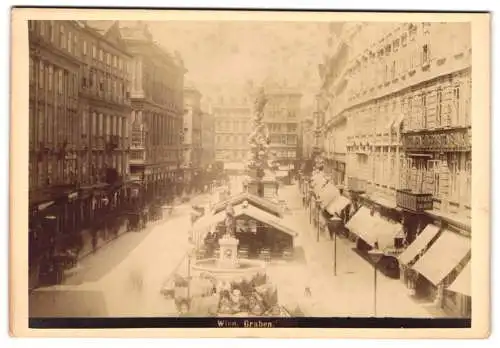 Fotografie unbekannter Fotograf, Ansicht Wien, Blick in den Graben mit Geschäften und der Pestsäule