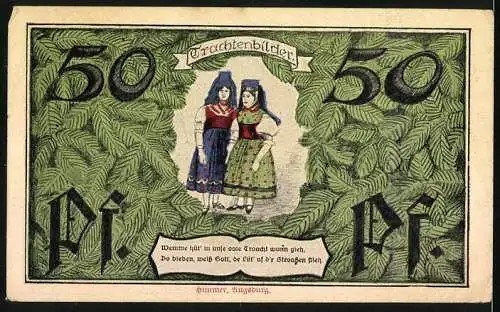 Notgeld Erfurt 1921, 50 Pfennig, Thüringer Wappen und Frauen in Tracht