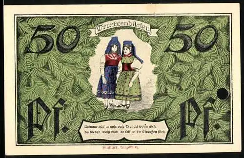 Notgeld Erfurt 1921, 50 Pfennig, Zwei Frauen in Tracht