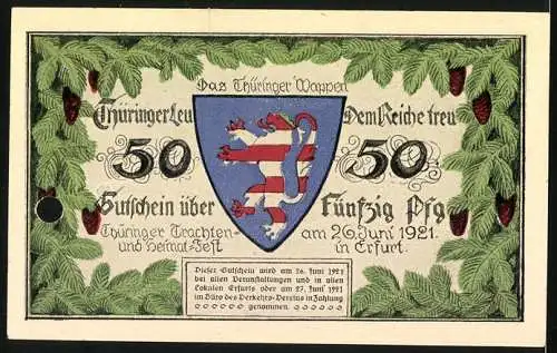 Notgeld Erfurt 1921, 50 Pfennig, Zwei Frauen in Tracht