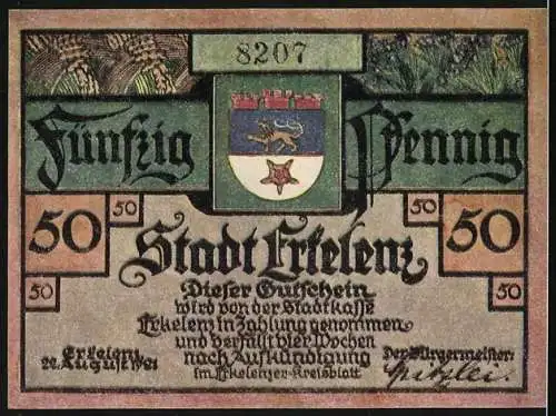 Notgeld Erkelenz 1921, 50 Pfennig, Pfarrer Goswin als Fürsprecher vor Kaiser Karl, 1543