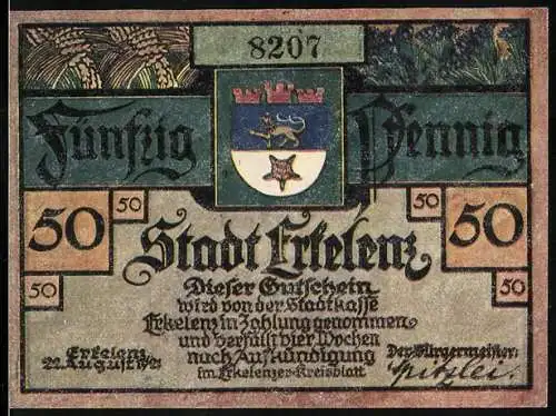 Notgeld Erkelenz 1921, 50 Pfennig, Pest, Hunger und Feuersbrunst in der Stadt, 1686