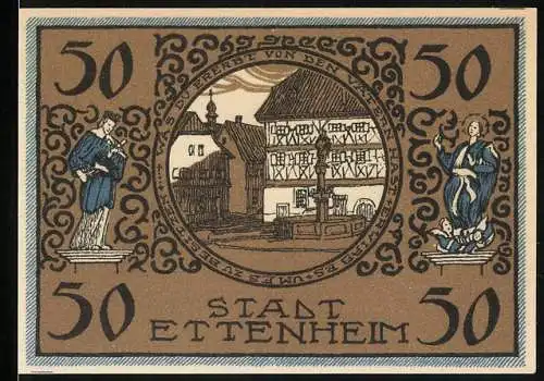 Notgeld Ettenheim 1922, 50 Pfennig, Springbrunnen am Stadtplatz