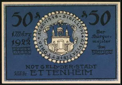 Notgeld Ettenheim 1922, 50 Pfennig, Springbrunnen am Stadtplatz