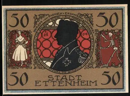 Notgeld Ettenheim 1922, 50 Pfennig, Silhouette des Herzogs von Enghien