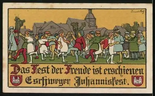 Notgeld Eschwege, 50 Pfennig, Menschen beim Johannisfest