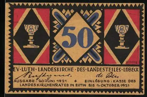 Notgeld Eutin 1921, 50 Pfennig, Gebet dem Kaiser was des Kaisers ist und Gotte was Gottes ist