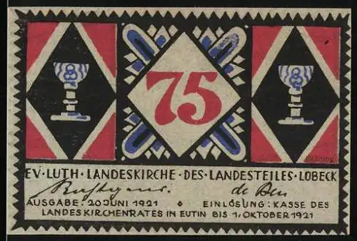 Notgeld Eutin 1921, 75 Pfennig, Lucas 20 Vers 25
