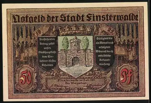 Notgeld Finsterwalde 1921, 50 Pfennig, Bürgermeister Rosswig gewinnt die Bürgerheide