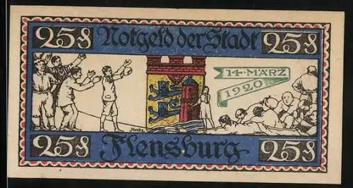 Notgeld Flensburg 1920, 25 Pfennig, Eine Seite gewinnt das Tauziehen