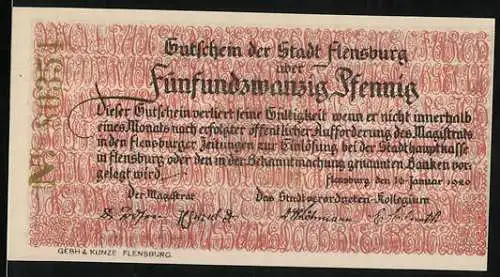 Notgeld Flensburg 1920, 25 Pfennig, Eine Seite hat das Tauziehen gewonnen