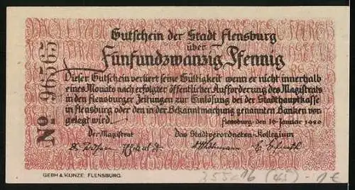 Notgeld Flensburg 1920, 25 Pfennig, Die Verlierer des Taziehens liegen am Boden
