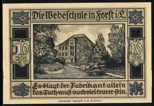 Notgeld Forst i. L. 1921, 10 Pfennig, Die Webeschule